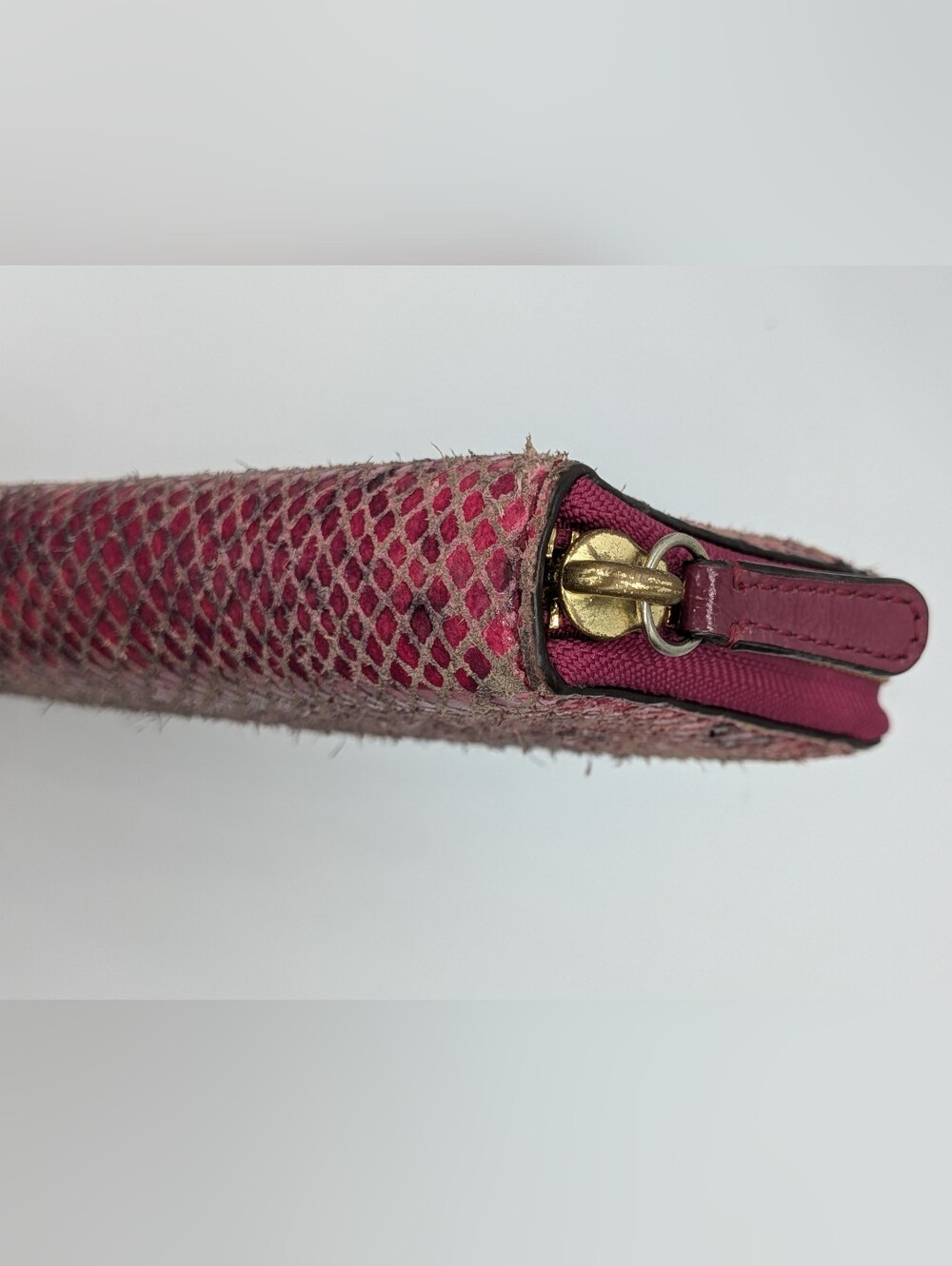 Coach Wallet Python Snakeskin Leather Raspberry Pink Black Zip Around Accordion - Picture 10 of 16